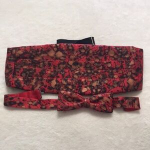 Vintage Red and Brown Patterned Cummerbund and Bow Tie Set